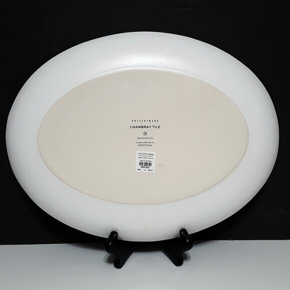 NEW RARE Pottery Barn Chambray Tile Bunny Handcrafted Serving Platter 14" NIB - Picture 4 of 4